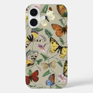 Vintage vlindermot botanische bloemkunst 1842 iPhone 16 hoesje