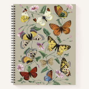 Vintage vlindermot botanische bloemkunst 1842 notitieboek