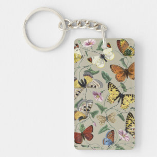 Vintage vlindermot botanische bloemkunst 1842 sleutelhanger