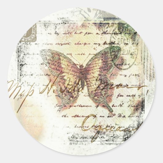 Vintage vlinderpost ronde sticker (Voorkant)