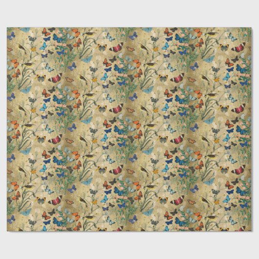 Vintage vlinders botanisch omlooppapier cadeaupapier (Vlak)