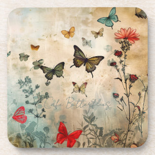 Vintage Vlinders en Wilde Bloemen Rustiek Bier Onderzetter