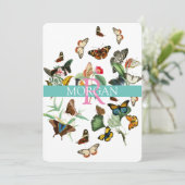 Vintage Vlinders, Monogram, Naam & Bericht Kaart (Staand voorkant)