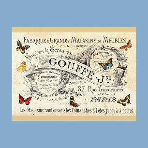 Vintage vlinders op Franse advertentie, uw bericht Briefkaart