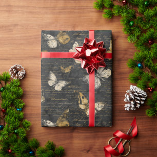 Vintage vlinders op vintage handschrift cadeaupapier