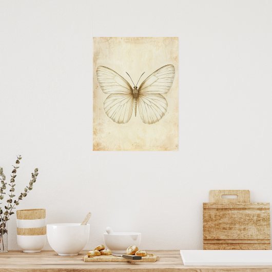 Vintage Vlinderschets: Elegante Natuurkunst Poster (Keuken)