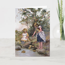 vintage "Voeding van de Eenden" Feestdagen Kaart