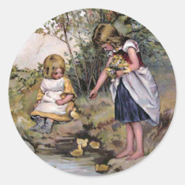 vintage "Voeding van de Eenden" Ronde Sticker