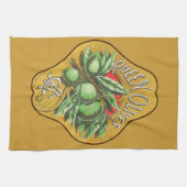 Vintage voedselkratenlabel koningin Olijven Theedoek (Horizontaal)