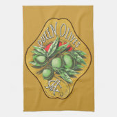 Vintage voedselkratenlabel koningin Olijven Theedoek (Verticaal)