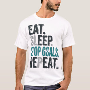 Vintage Voetbal Keeper Eet Slaap Stoppen Doelen T- T-shirt