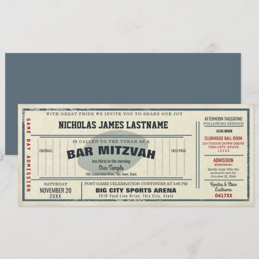 Vintage Voetbal Pas Bar Mitzvah Kaart (Voorkant / Achterkant)