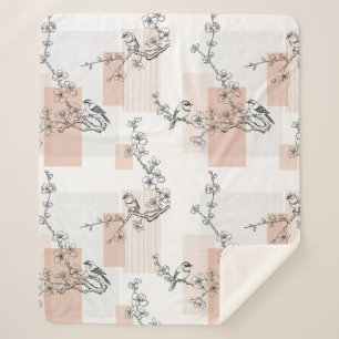 Vintage Vogel Bloem Toile Streep (10) Sherpa Deken
