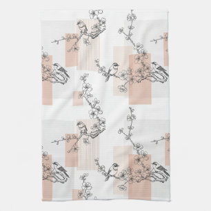 Vintage Vogel Bloem Toile Streep (10) Theedoek