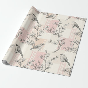 Vintage Vogel Bloem Toile Streep (2) Cadeaupapier