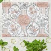 Vintage Vogel Bloem Toile Streep (3) Theedoek (Gevouwen)