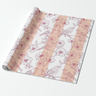 Vintage Vogel Bloem Toile Streep (8) Cadeaupapier