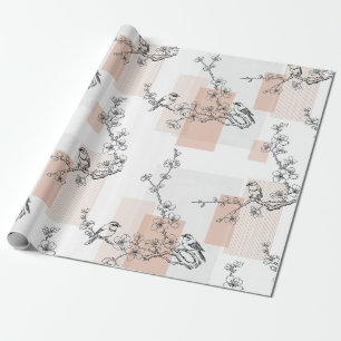 Vintage Vogel Bloesem Toile Streep (10) Cadeaupapier