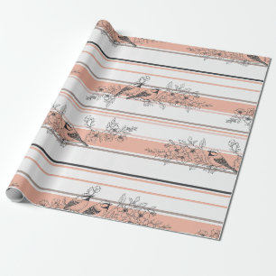 Vintage Vogel Bloesem Toile Streep (12) Cadeaupapier
