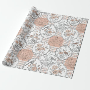 Vintage Vogel Bloesem Toile Streep (3) Cadeaupapier