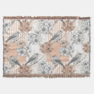 Vintage Vogel Bloesem Toile Streep (5) Deken