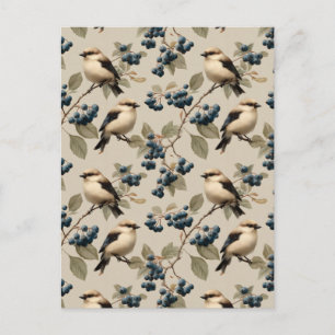 Vintage Vogel en Blauwebes Naadloos Patroon Briefkaart