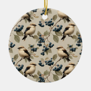 Vintage Vogel en Blauwebes Naadloos Patroon Keramisch Ornament