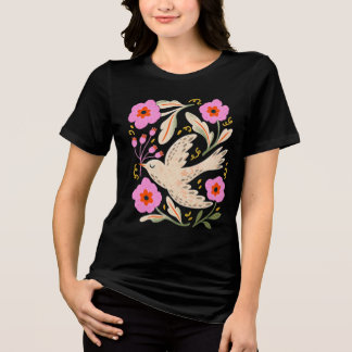 Vintage Vogel- en Bloemenvolkskunst Tri-Blend Shirt