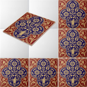 Vintage Vogel in Bloemrank Fries Patroon Tegeltje