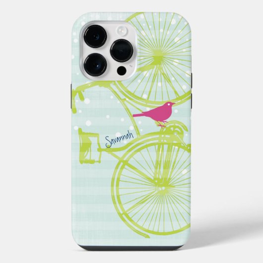 Vintage vogel limegroen fiets patroon Iphone 5 Hoesje (Achterkant)