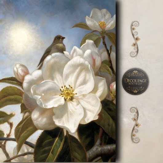 Vintage Vogel Magnolia Bloei Decoupage Tissuepapier