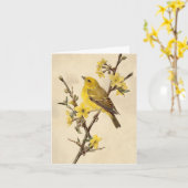 Vintage Vogel Notitiekaart (Gele Bloem)