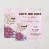 Vintage Vogel op Houtnerf Trouw Save the Date (Voorkant / Achterkant)