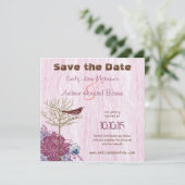 Vintage Vogel op Houtnerf Trouw Save the Date (Staand voorkant)