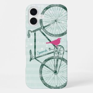 Vintage Vogel Smaragdgroen Fiets Patroon iPhone 16 Plus Hoesje