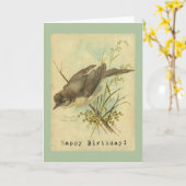Vintage Vogel, Verjaardag Kaart (Gele Bloem)