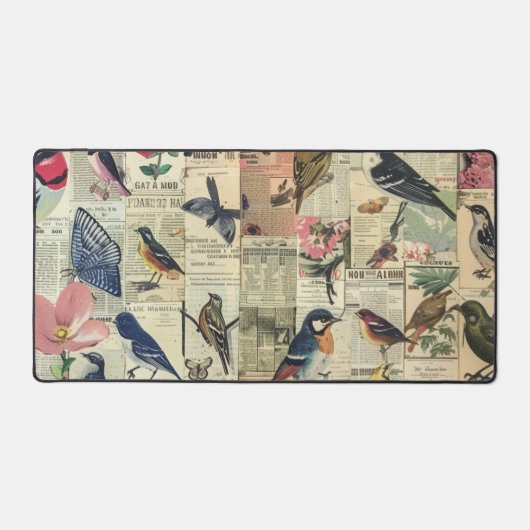 Vintage Vogel Vlinder Krant Botanisch Bureaumat (Voorkant)