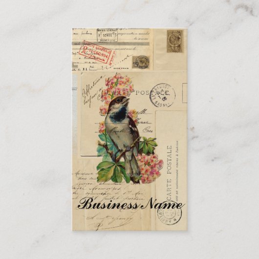 Vintage vogelbloemen Hoesje Franse Briefkaarten Visitekaartje (Voorkant)