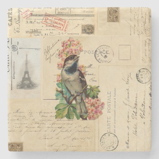 Vintage vogelbloemen Onderzetter Franse Briefkaart (Voorkant)