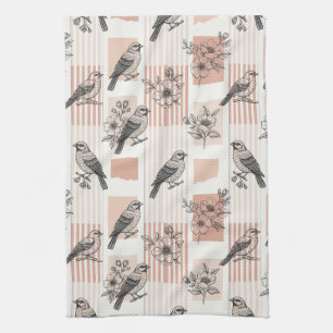Vintage Vogelbloesem Toile Streep (11) Theedoek
