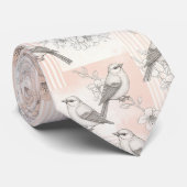Vintage Vogelbloesem Toile Streep (1) Stropdas (Opgerold)