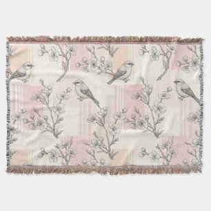 Vintage Vogelbloesem Toile Streep (2) Deken