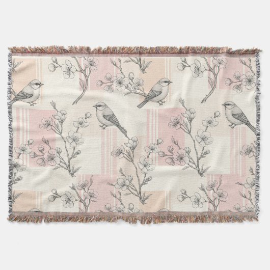 Vintage Vogelbloesem Toile Streep (2) Deken (Voorkant)