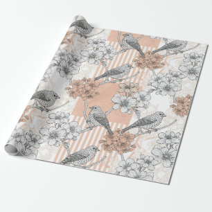 Vintage Vogelbloesem Toile Streep (5) Cadeaupapier