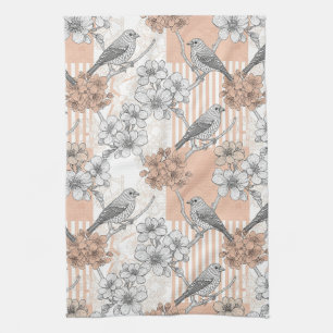 Vintage Vogelbloesem Toile Streep (5) Theedoek