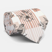 Vintage Vogelbloesem Toile Streep (8) Stropdas (Opgerold)