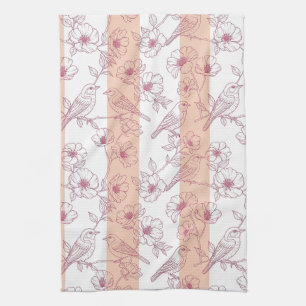 Vintage Vogelbloesem Toile Streep (8) Theedoek
