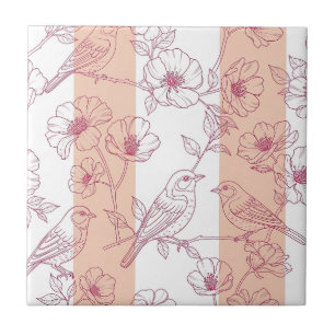 Vintage Vogelbloesem Toile Streep (9) Tegeltje