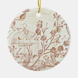vintage vogelkooi keramisch ornament