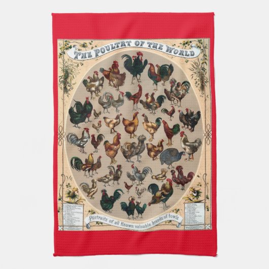 Vintage vogelkuikens en roosters theedoek (Verticaal)